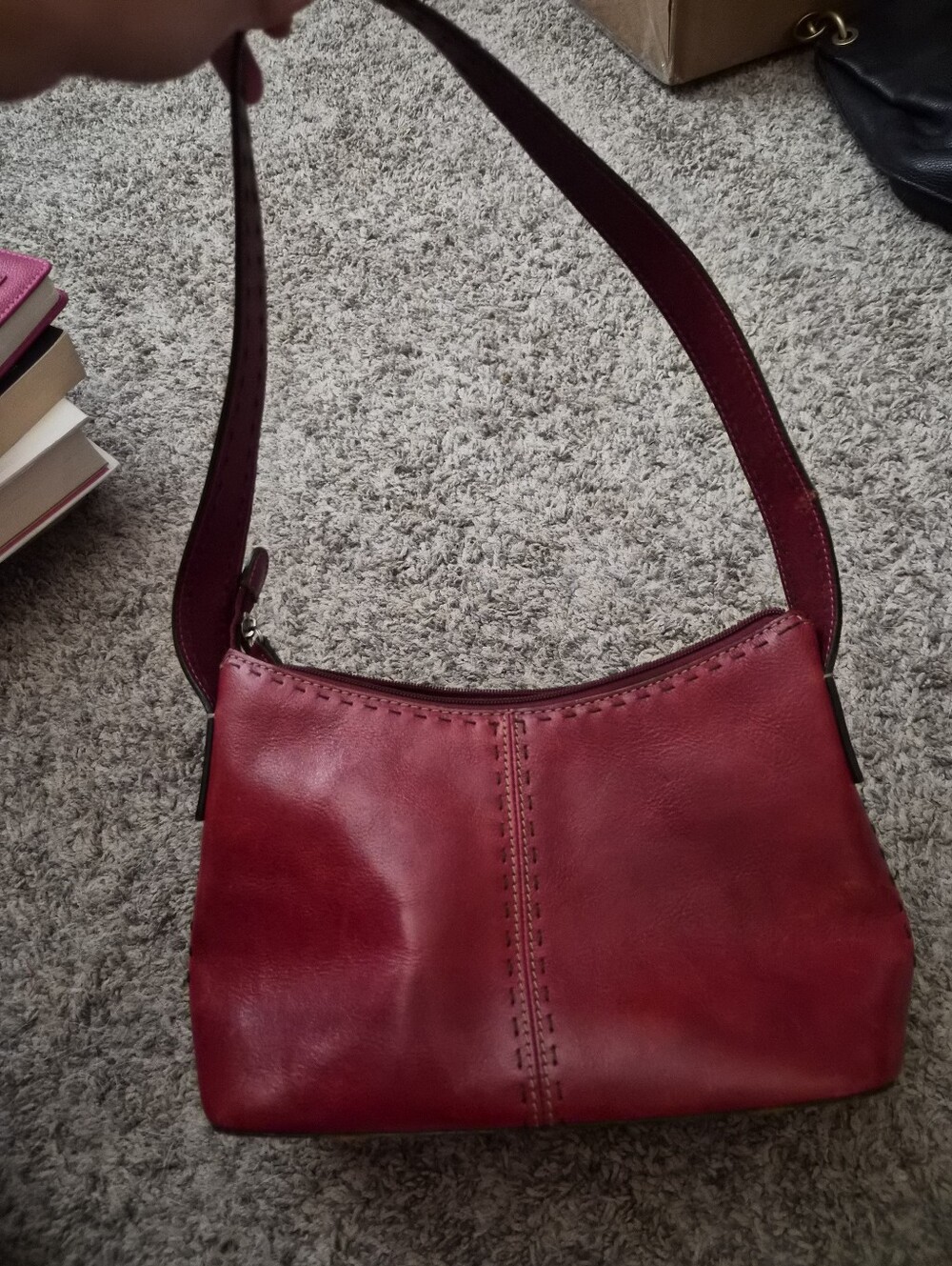 Vintage Fossil Red Leather Hobo Shoulder Bag